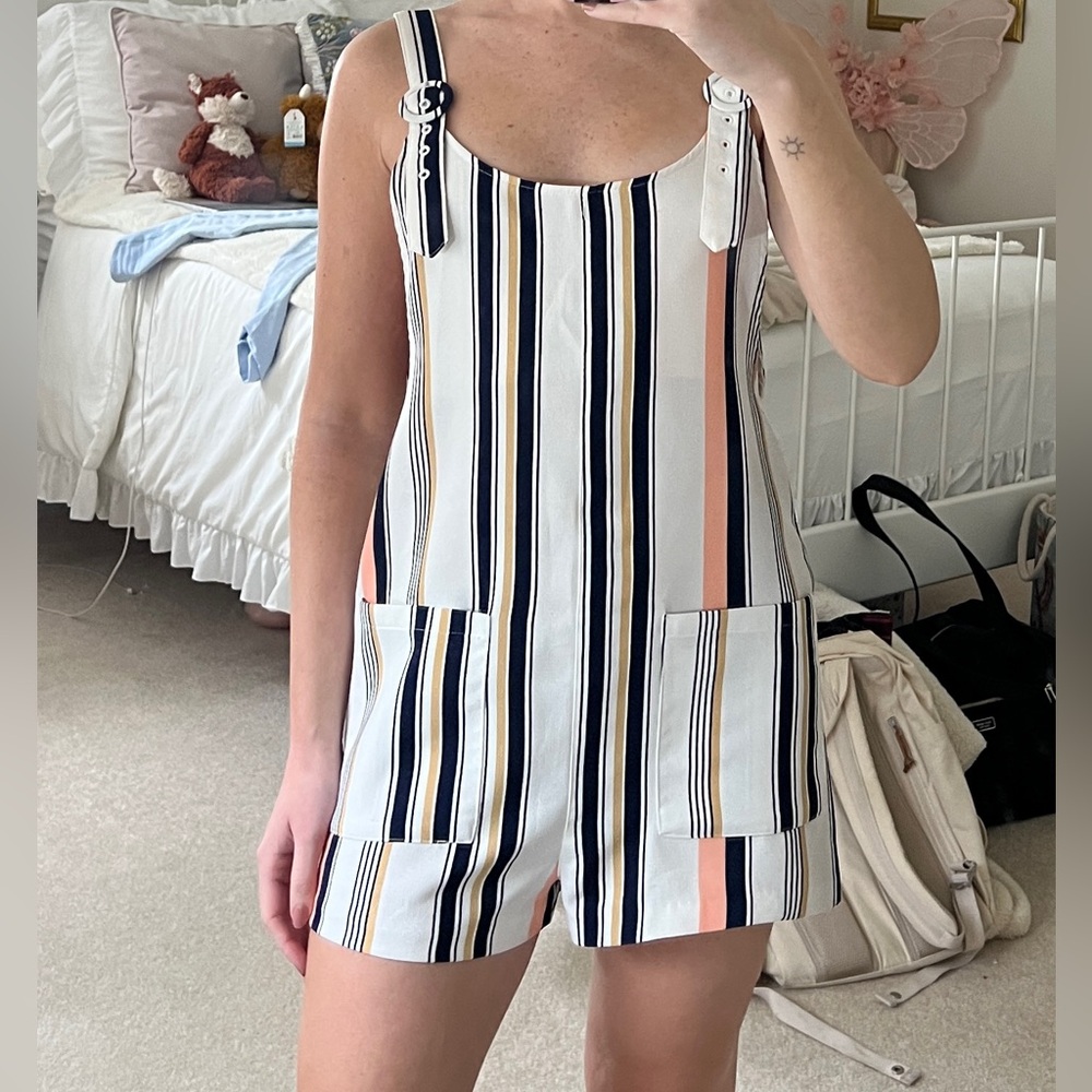 Striped shortall romper